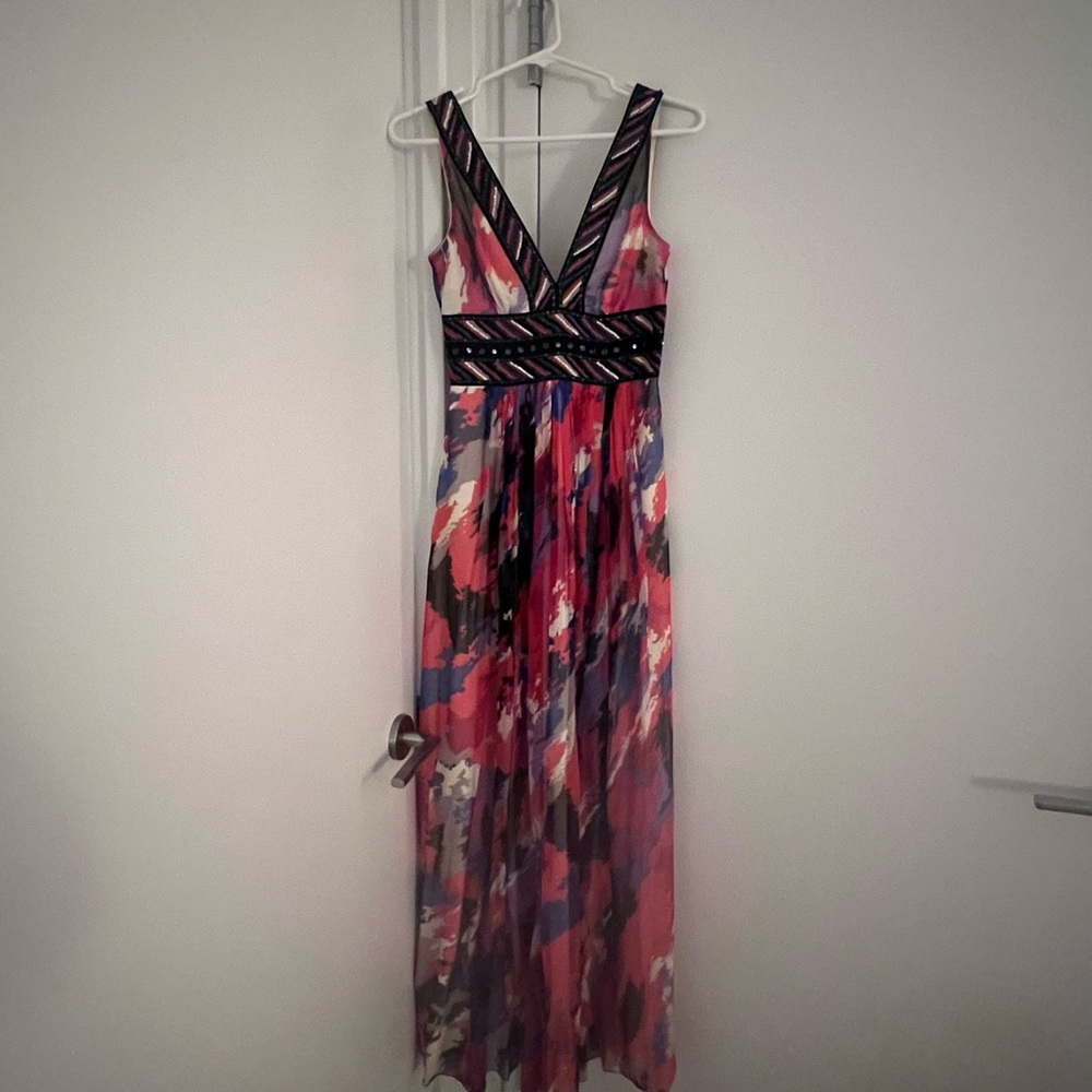 BCBGMaxAzria Vibrant Pink and Black Maxi Dress